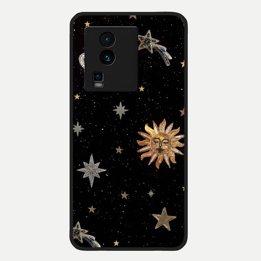  Celestial Moon With Stars Glass Case For iQOO Neo 7 Pro back cover – full design glossy printed glass finish
