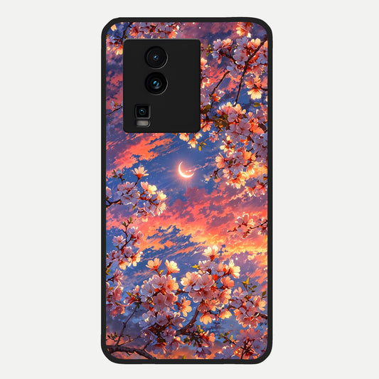 Celestial Sakura Sunset Glass Case For iQOO Neo 7 Pro back cover – full design glossy printed glass finish