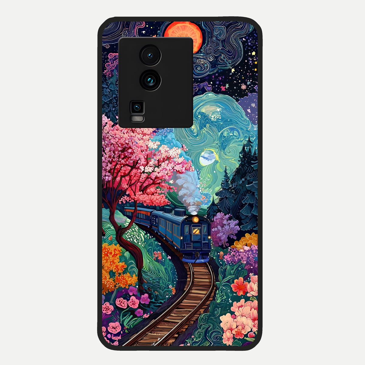  Celestial Train Journey Glass Case For iQOO Neo 7 Pro back cover – full design glossy printed glass finish