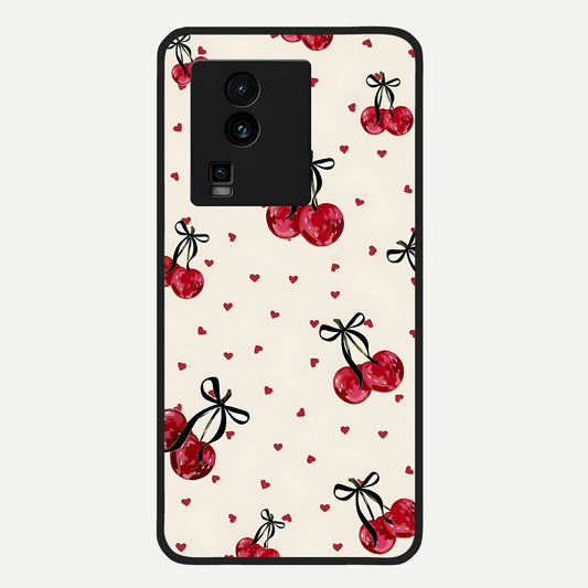  Cherry Heart Bow Glass Case For iQOO Neo 7 Pro back cover – full design glossy printed glass finish
