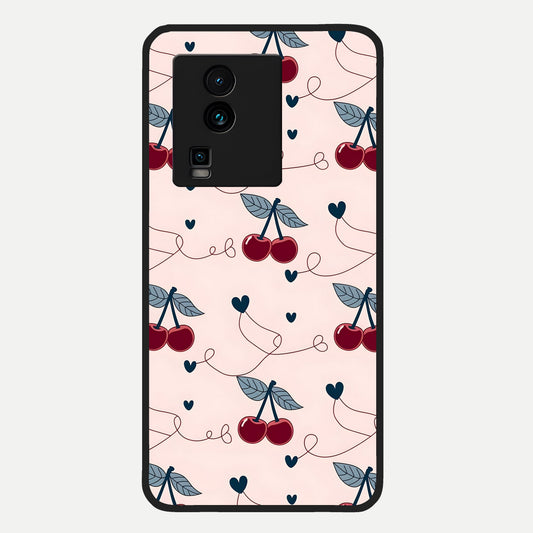  Cherry Heart Line Glass Case For iQOO Neo 7 Pro back cover – full design glossy printed glass finish