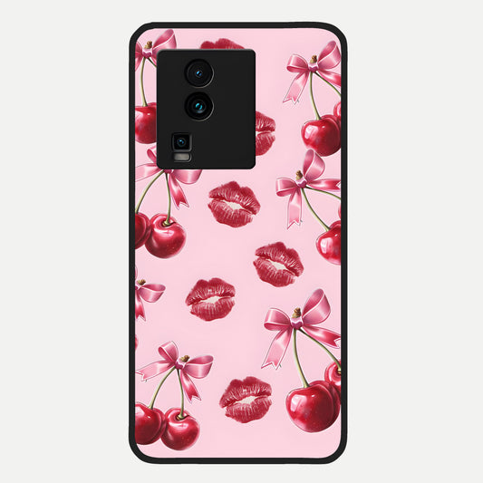  Cherry With Lips Glass Case For iQOO Neo 7 Pro back cover – full design glossy printed glass finish