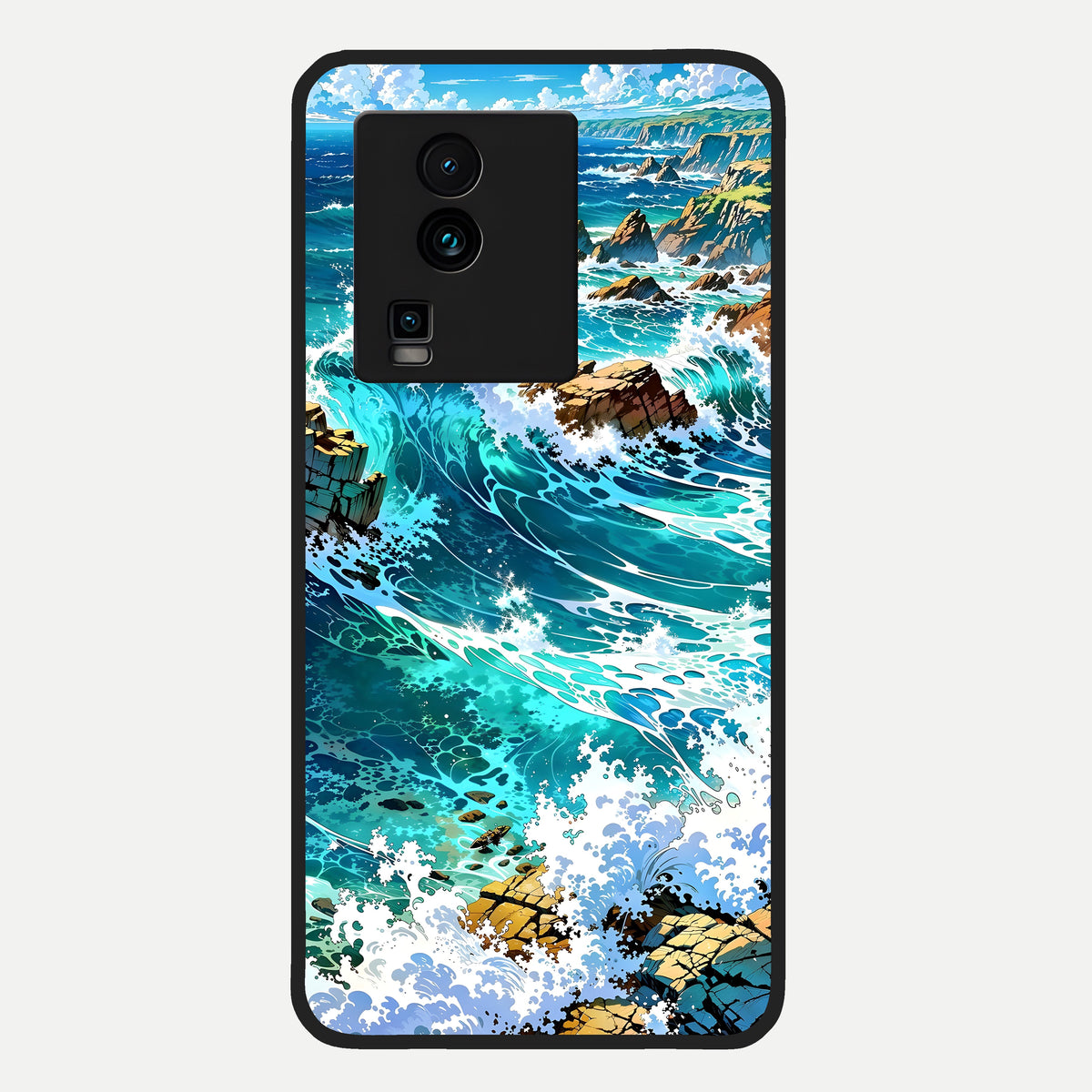  Coastal Blue Waves Glass Case For iQOO Neo 7 Pro back cover – full design glossy printed glass finish