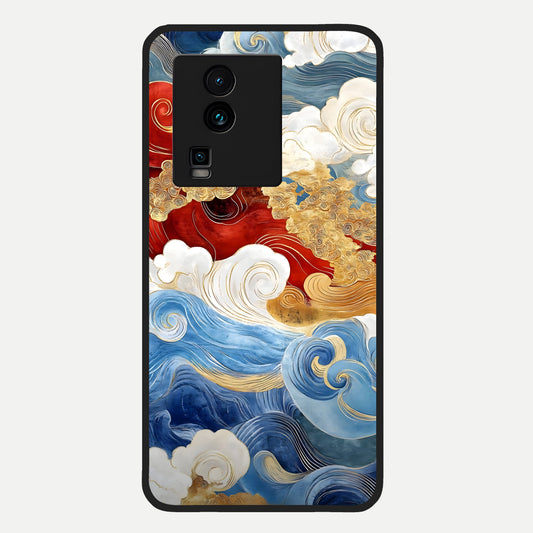  Colored Waves Glass Case For iQOO Neo 7 Pro back cover – full design glossy printed glass finish