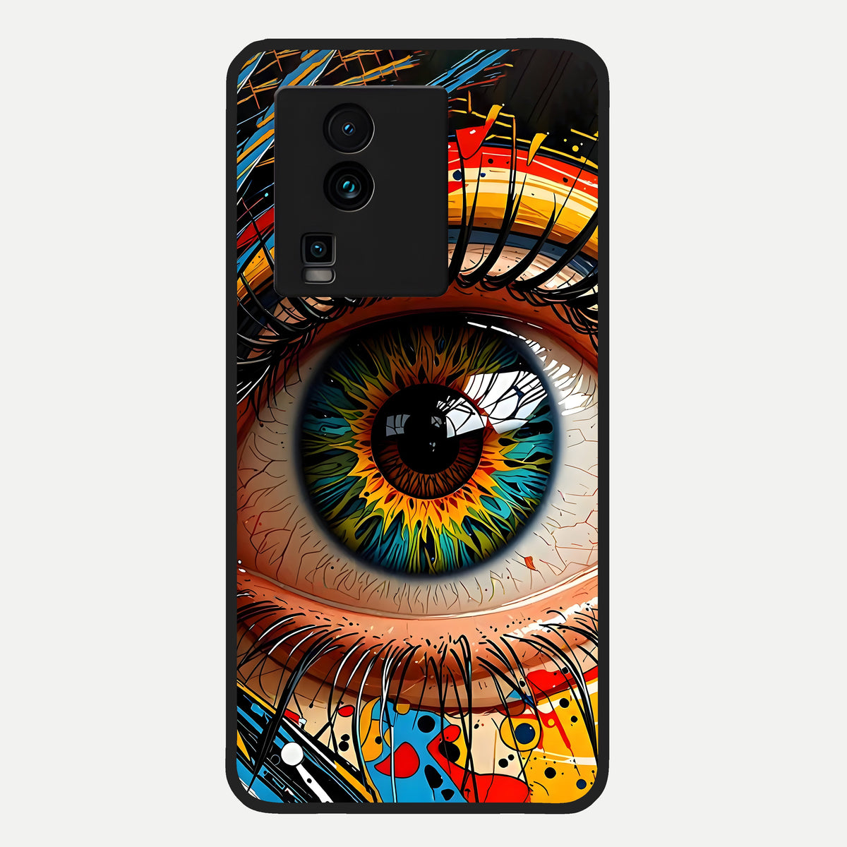  Colorful Eye Glass Case For iQOO Neo 7 Pro back cover – full design glossy printed glass finish