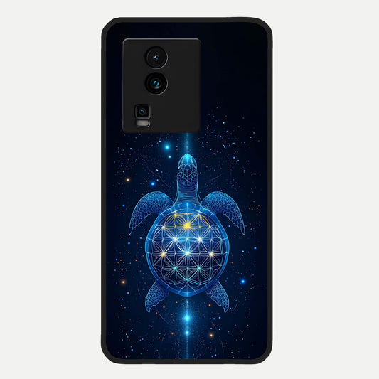  Crimson Blue Turtle Glass Case For iQOO Neo 7 Pro back cover – full design glossy printed glass finish