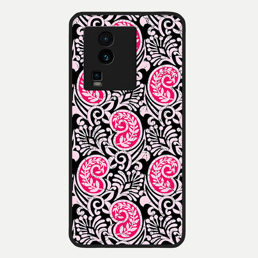  Crimson Paisley Charm Glass Case For iQOO Neo 7 Pro back cover – full design glossy printed glass finish