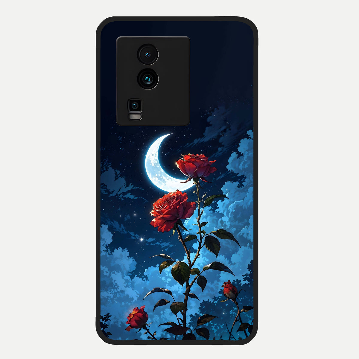  Crimson Rose Moon Glass Case For iQOO Neo 7 Pro back cover – full design glossy printed glass finish
