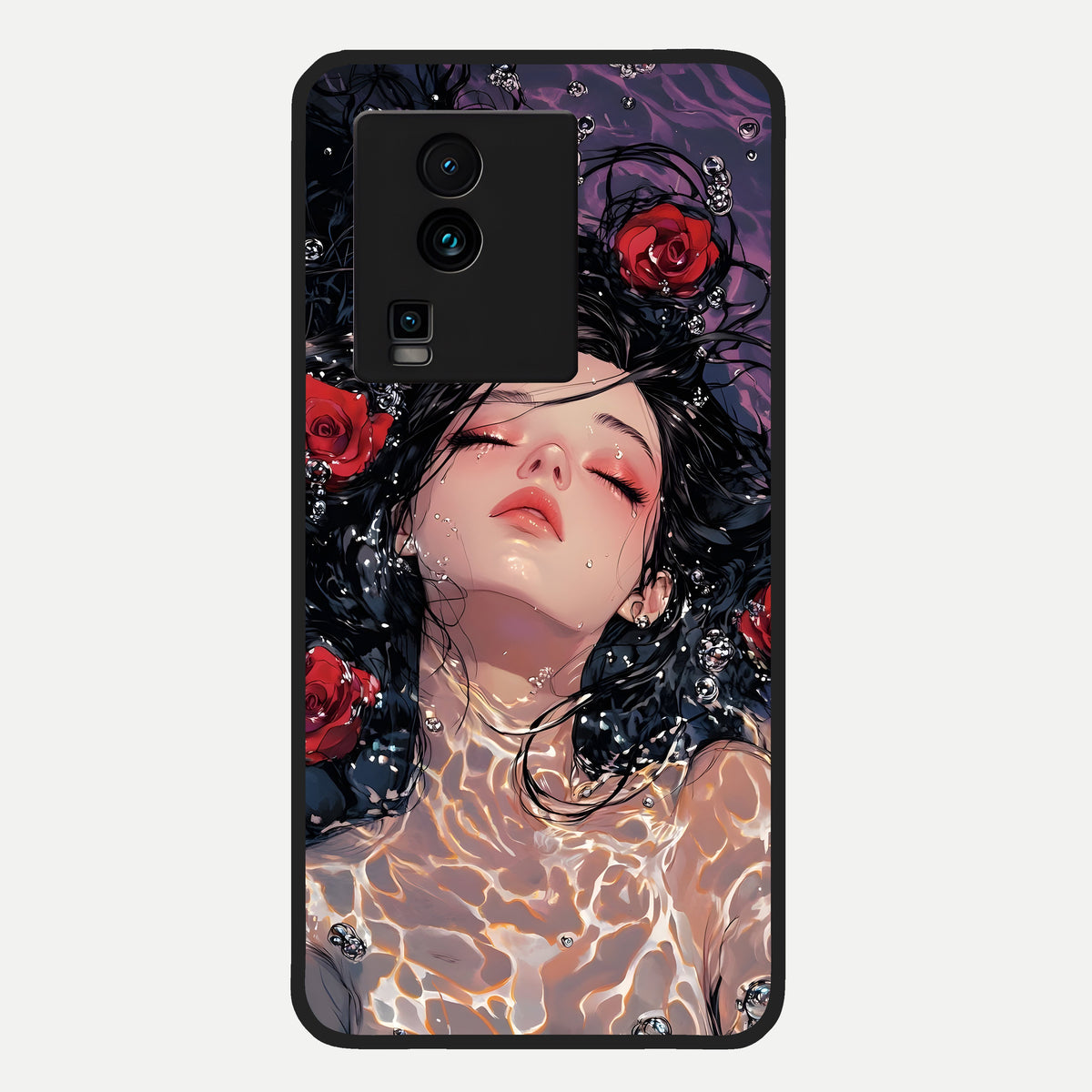  Crimson Rose Serenity Glass Case For iQOO Neo 7 Pro back cover – full design glossy printed glass finish