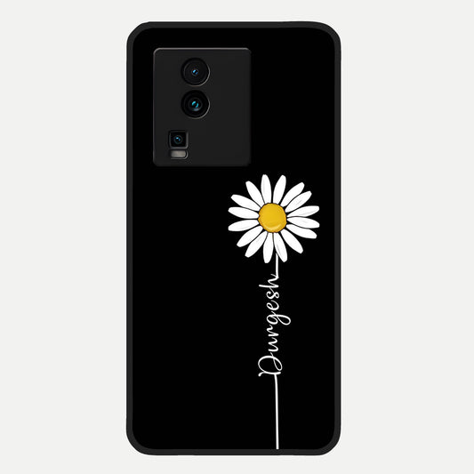  Custom Name White Flower Glass Case For iQOO Neo 7 Pro back cover – full design glossy printed glass finish