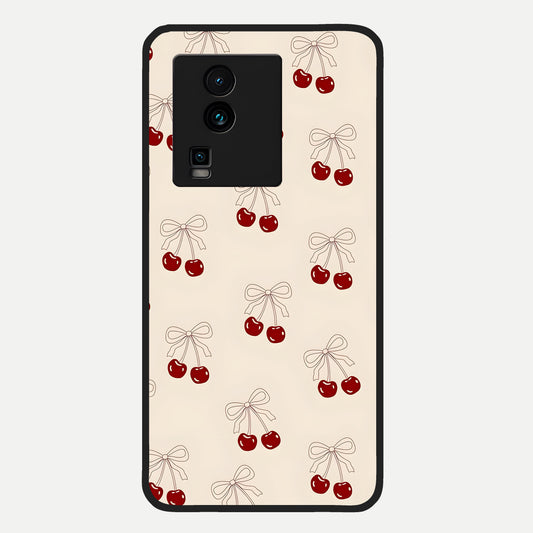 Cute Cherry Pattern Glass Case For iQOO Neo 7 Pro back cover – full design glossy printed glass finish