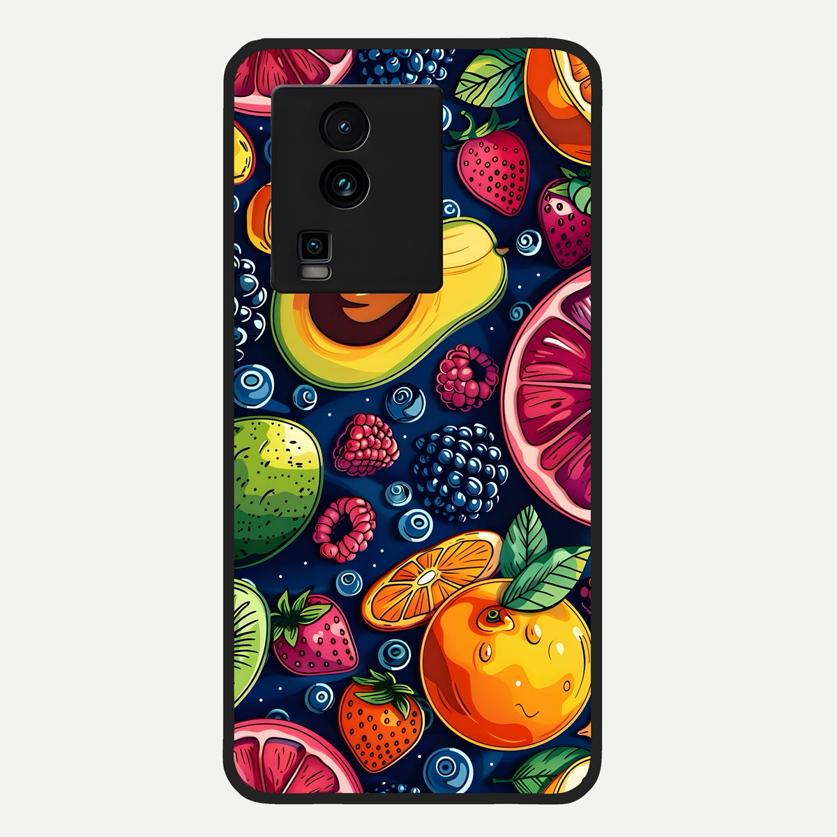  Cute Fruits Art Glass Case For iQOO Neo 7 Pro back cover – full design glossy printed glass finish