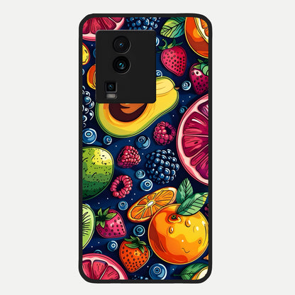  Cute Fruits Art Glass Case For iQOO Neo 7 Pro back cover – full design glossy printed glass finish