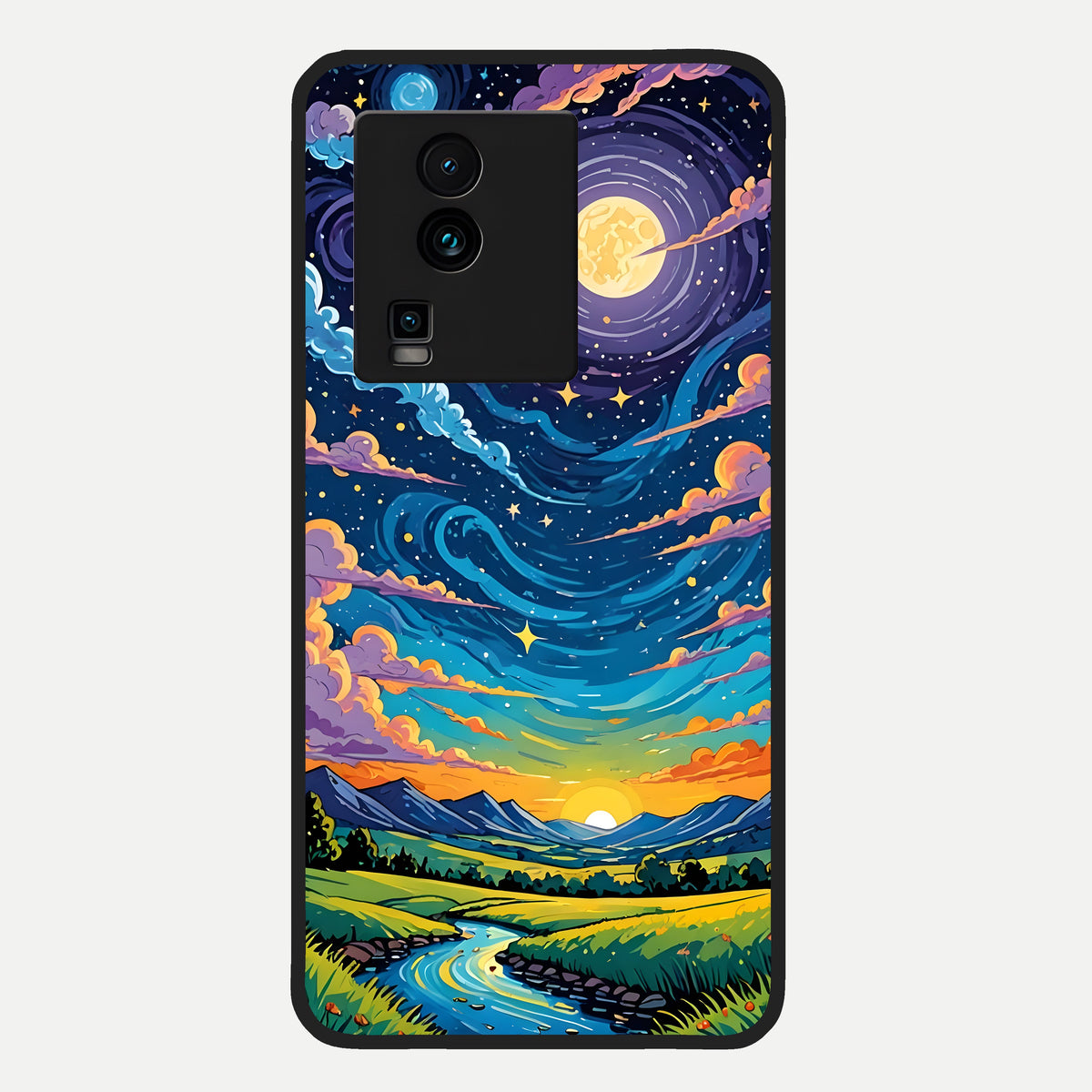  Dreamy Night Landscape Glass Case For iQOO Neo 7 Pro back cover – full design glossy printed glass finish