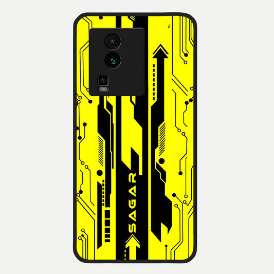  Electric Pulse CYBERPUNK Custom Name Glass Case For iQOO Neo 7 Pro back cover – full design glossy printed glass finish