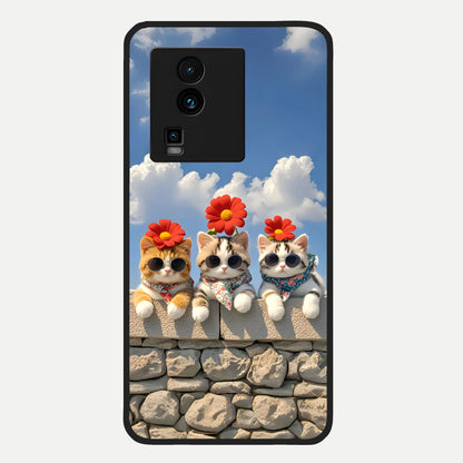  Floral Kitty Squad Glass Case For iQOO Neo 7 Pro back cover – full design glossy printed glass finish