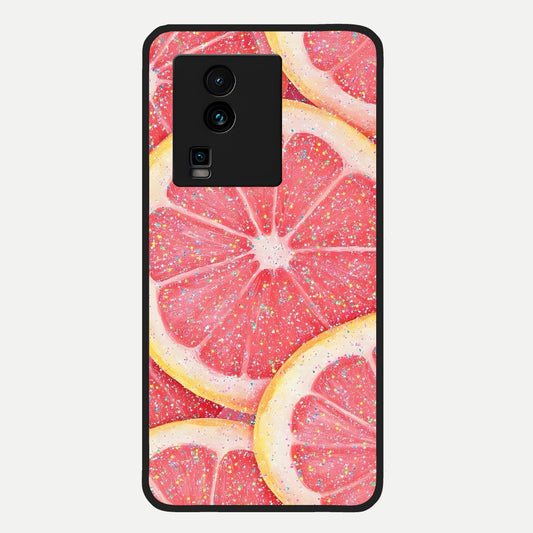  Glitter Grapefruit Glass Case For iQOO Neo 7 Pro back cover – full design glossy printed glass finish