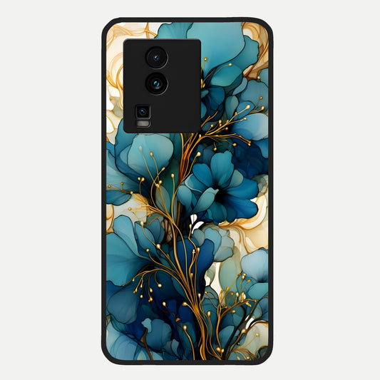 Golden Bloom Symphony Glass Case For iQOO Neo 7 Pro back cover – full design glossy printed glass finish