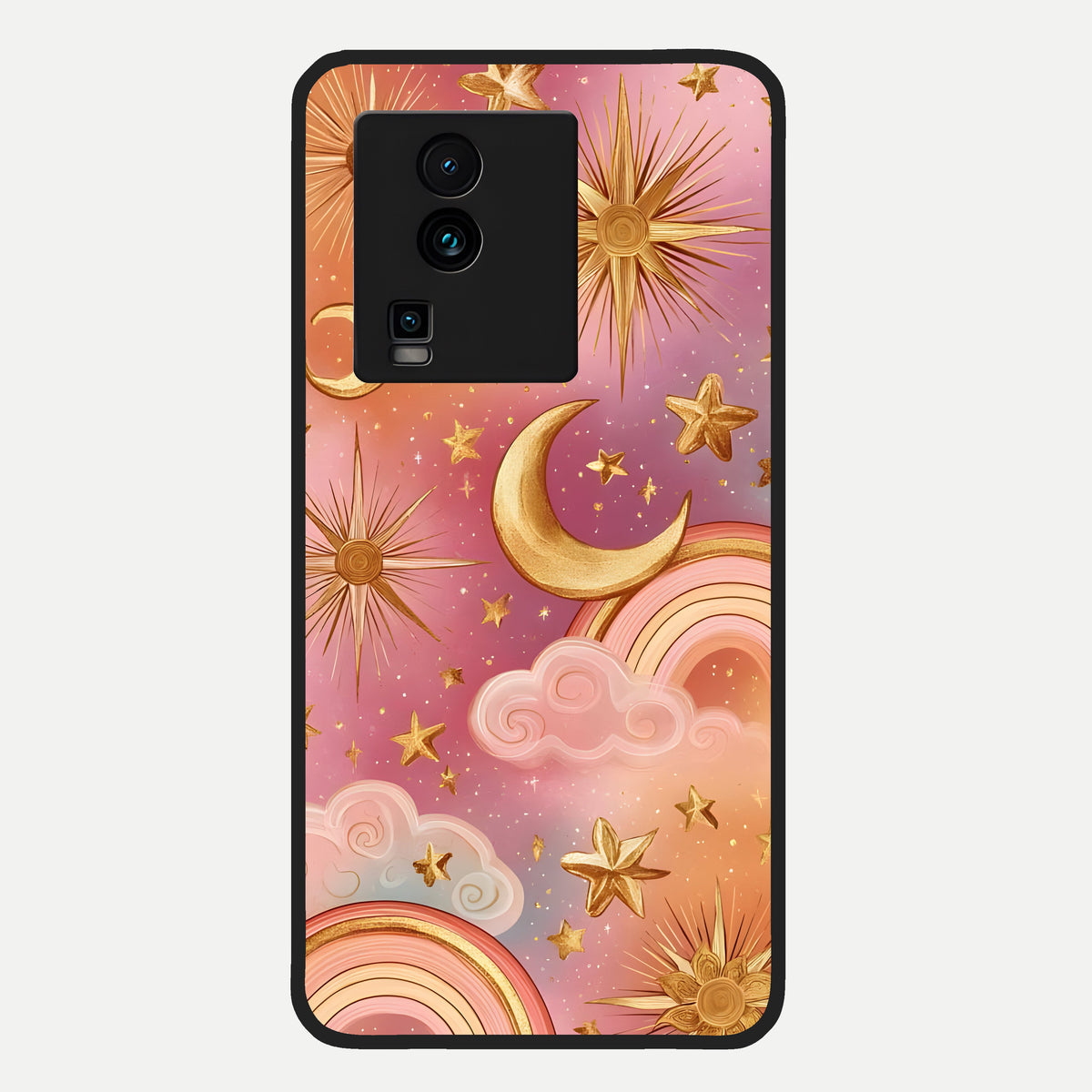  Golden Celestial Dreams Glass Case For iQOO Neo 7 Pro back cover – full design glossy printed glass finish