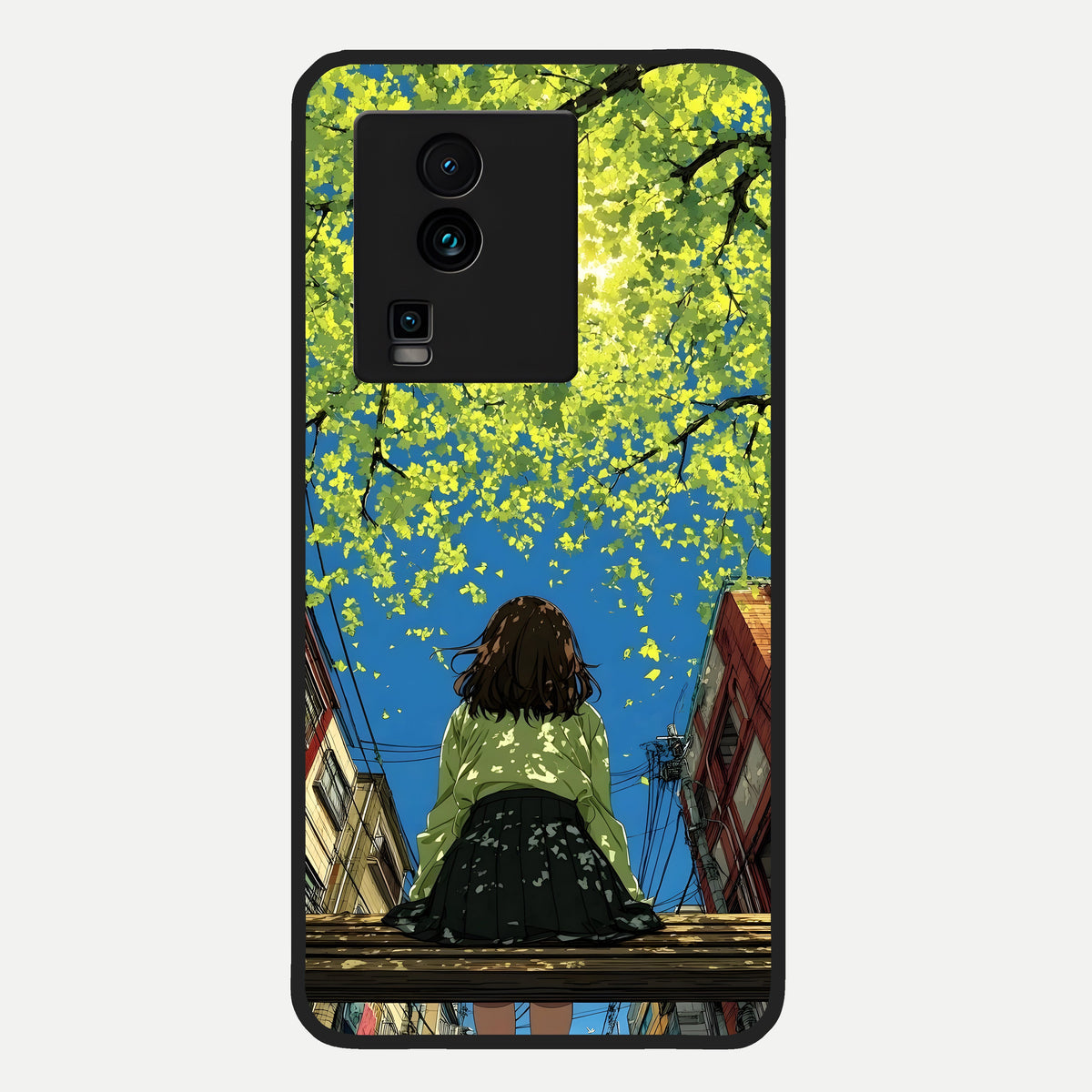  Golden Leaves Glow Glass Case For iQOO Neo 7 Pro back cover – full design glossy printed glass finish