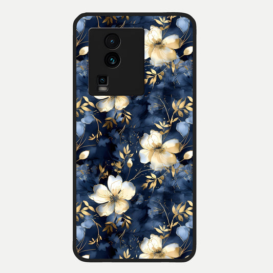  Golden Midnight Bloom Glass Case For iQOO Neo 7 Pro back cover – full design glossy printed glass finish
