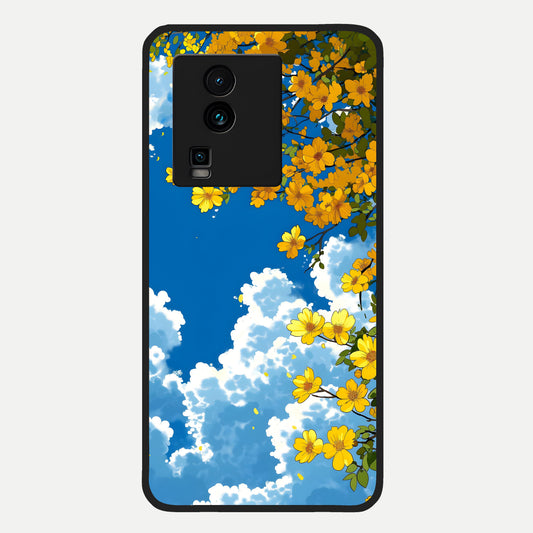  Golden Petal Sky Glass Case For iQOO Neo 7 Pro back cover – full design glossy printed glass finish