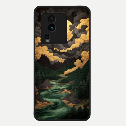  Golden River Moon Glass Case For iQOO Neo 7 Pro back cover – full design glossy printed glass finish
