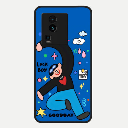  Happy Luck Vibe Glass Case For iQOO Neo 7 Pro back cover – full design glossy printed glass finish