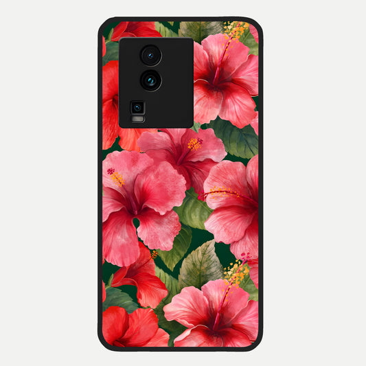  Hibiscus Pattern Glass Case For iQOO Neo 7 Pro back cover – full design glossy printed glass finish