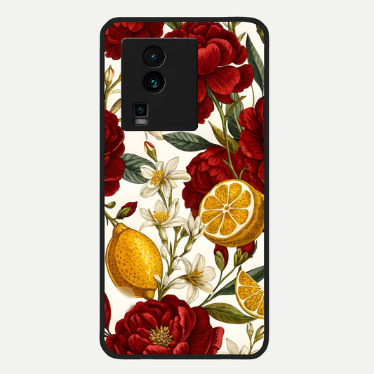  Lemon Rose Charm Glass Case For iQOO Neo 7 Pro back cover – full design glossy printed glass finish