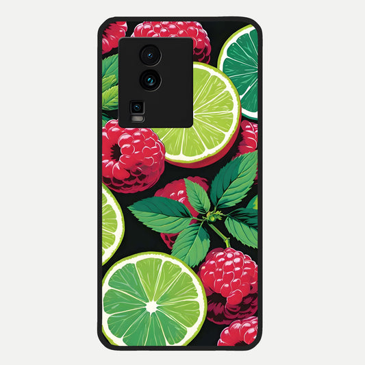  Lime and Raspberry Pattern Glass Case For iQOO Neo 7 Pro back cover – full design glossy printed glass finish