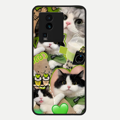  Matcha Cats Mood Glass Case For iQOO Neo 7 Pro back cover – full design glossy printed glass finish