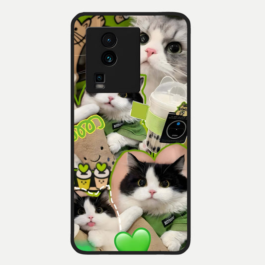  Matcha Cats Mood Glass Case For iQOO Neo 7 Pro back cover – full design glossy printed glass finish