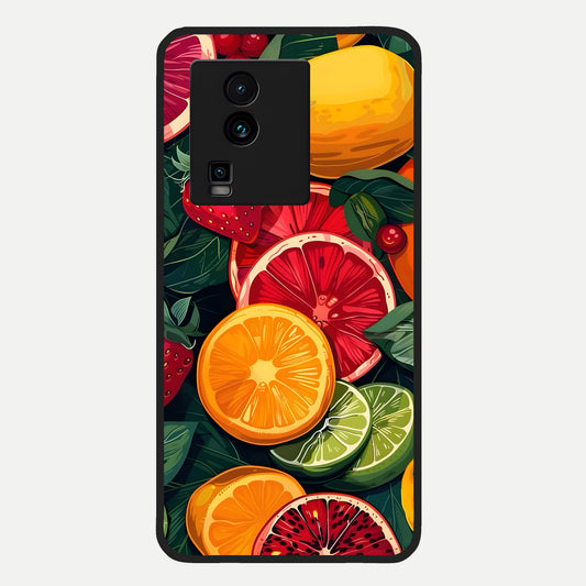  Multiple Fruits Glass Case For iQOO Neo 7 Pro back cover – full design glossy printed glass finish