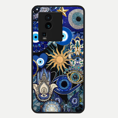  Mystic Blue Evil Eye Glass Case For iQOO Neo 7 Pro back cover – full design glossy printed glass finish