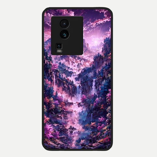  Mystic Cascade Peaks Glass Case For iQOO Neo 7 Pro back cover – full design glossy printed glass finish