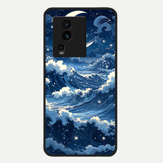  Ocean Moon Waves Glass Case For iQOO Neo 7 Pro back cover – full design glossy printed glass finish