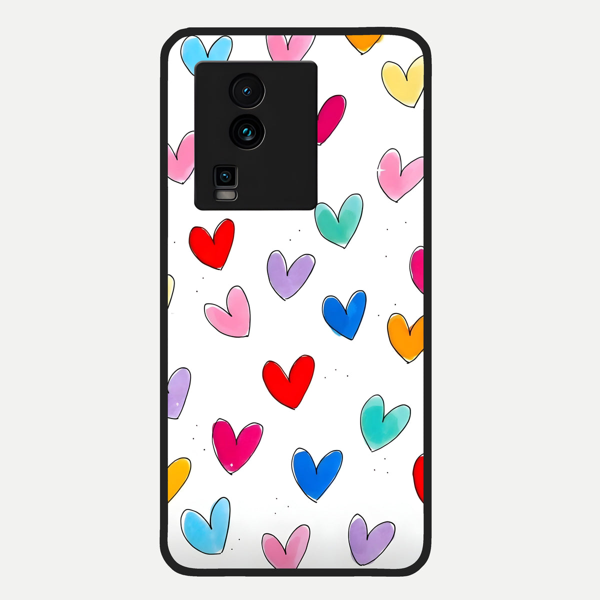  Playful Love Doodles Glass Case For iQOO Neo 7 Pro back cover – full design glossy printed glass finish