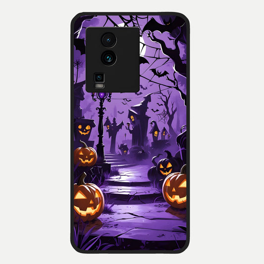  Pumpkin Patch Halloween Glass Case For iQOO Neo 7 Pro back cover – full design glossy printed glass finish