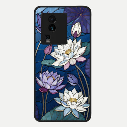  Purple Lotus Stained Glass Case For iQOO Neo 7 Pro back cover – full design glossy printed glass finish