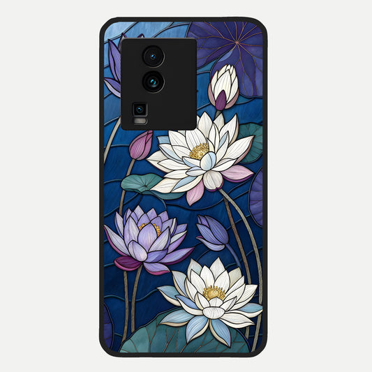  Purple Lotus Stained Glass Case For iQOO Neo 7 Pro back cover – full design glossy printed glass finish