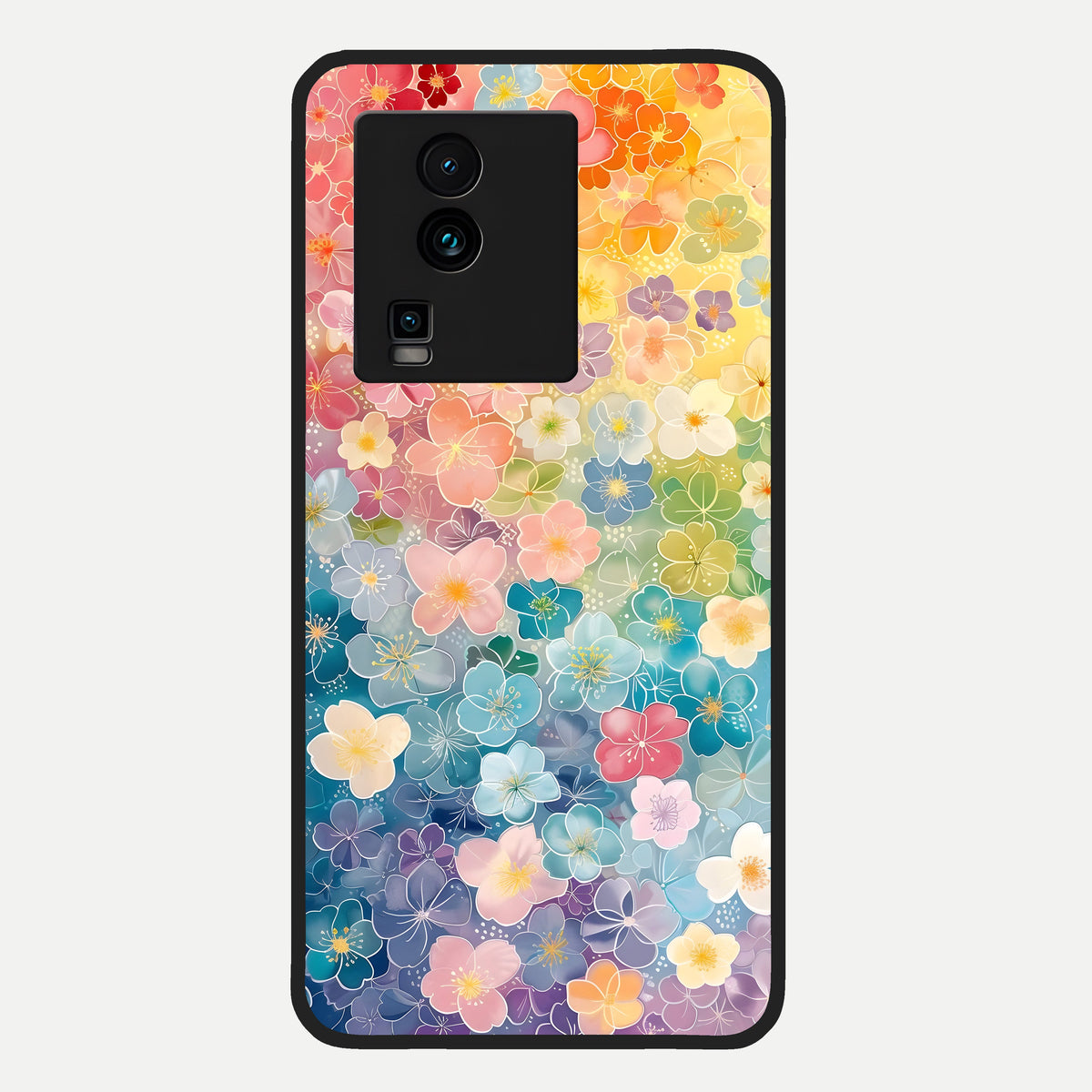  Rainbow Blossom Burst Glass Case For iQOO Neo 7 Pro back cover – full design glossy printed glass finish