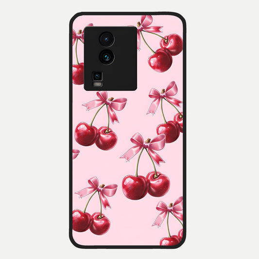  Red Cherries Pattern Glass Case For iQOO Neo 7 Pro back cover – full design glossy printed glass finish