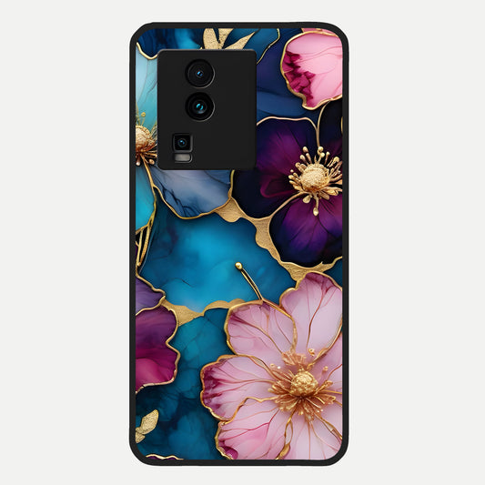  Sparkle Floral Glass Case For iQOO Neo 7 Pro back cover – full design glossy printed glass finish