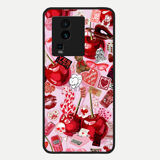  Sweet Cherry Chaos Glass Case For iQOO Neo 7 Pro back cover – full design glossy printed glass finish