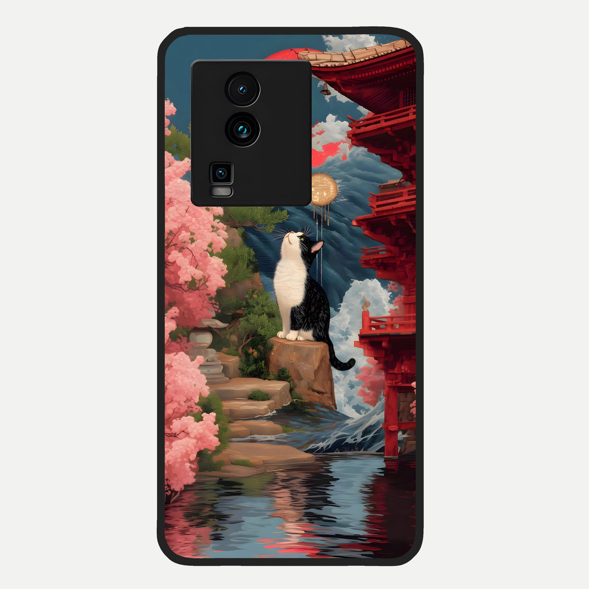  Temple Cat Scenery Glass Case For iQOO Neo 7 Pro back cover – full design glossy printed glass finish