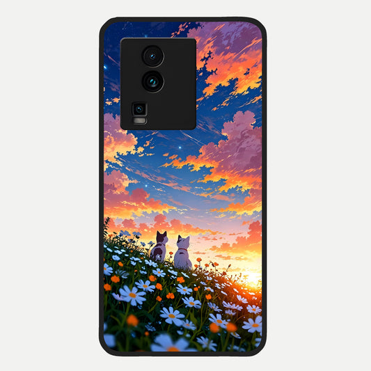  Two Cats Friends Glass Case For iQOO Neo 7 Pro back cover – full design glossy printed glass finish