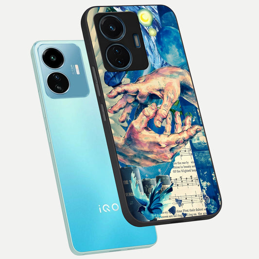  Aesthetic Divider phone case For iQOO Z6 Lite 5G showing premium glass back cover with detailed artwork