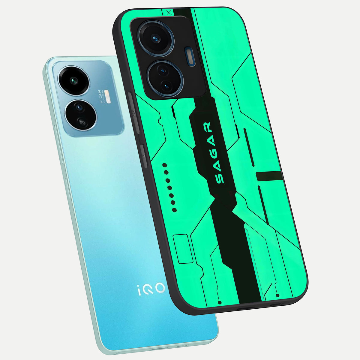  Aqua Tech CYBERPUNK Custom Name phone case For iQOO Z6 Lite 5G showing premium glass back cover with detailed artwork