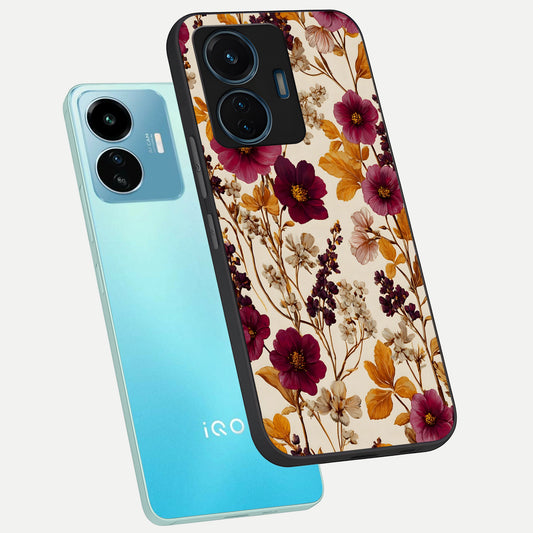  Autumn Wine Bloom phone case For iQOO Z6 Lite 5G showing premium glass back cover with detailed artwork